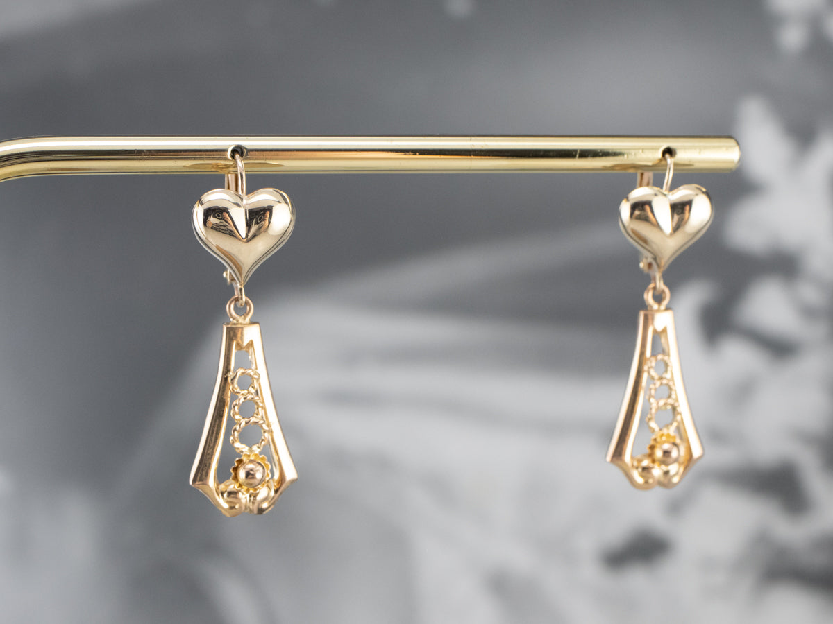 Gold Heart Bar Drop Earrings
