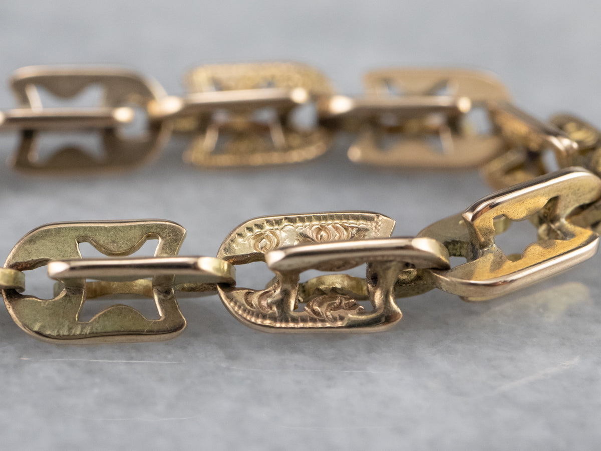 Vintage Gold Filled Fancy Triple Link Charm Bracelet - Vintage Renude