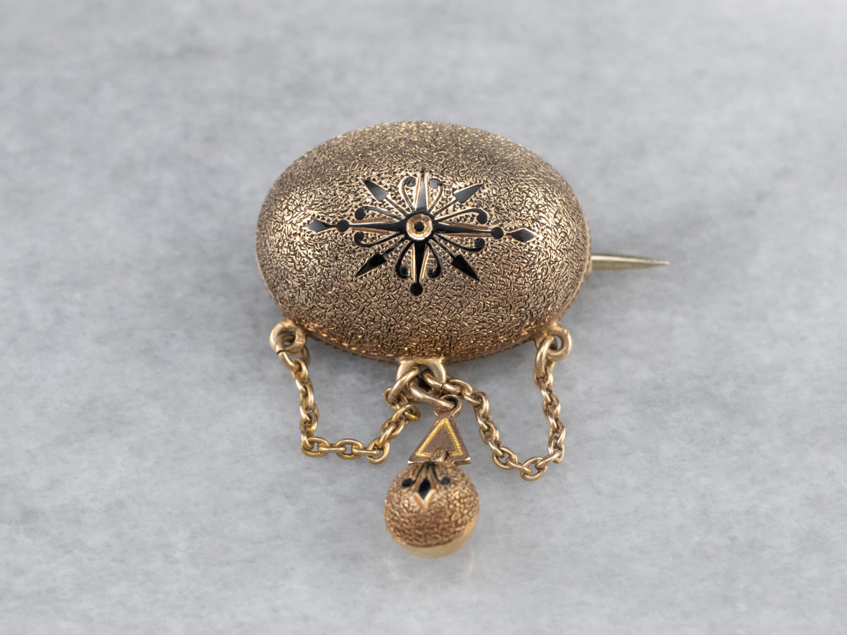 Victorian Black Enamel Gold Brooch
