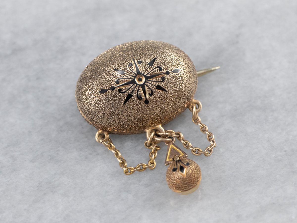 Victorian Black Enamel Gold Brooch