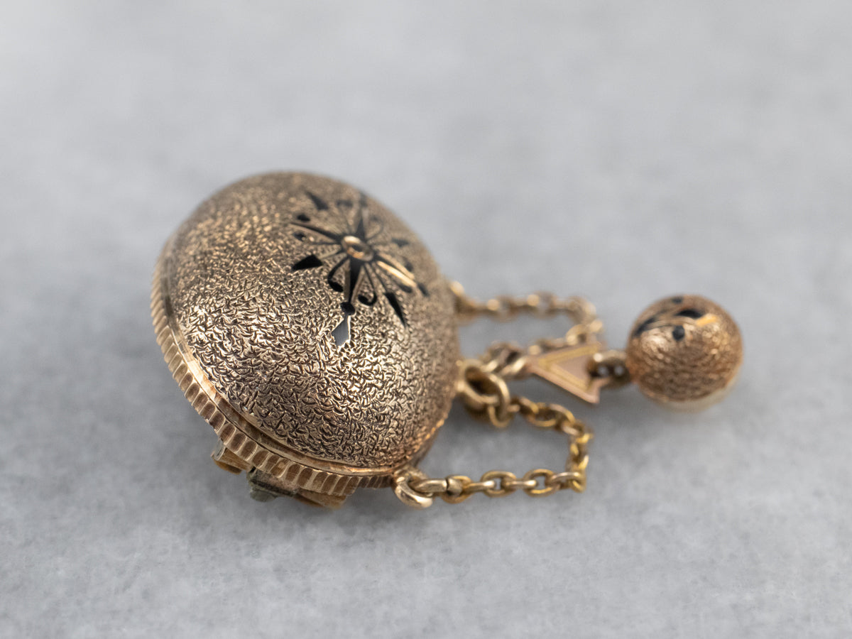 Victorian Black Enamel Gold Brooch