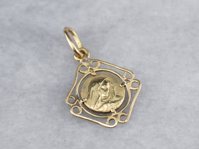18K Gold Religious Mary Medal Pendant