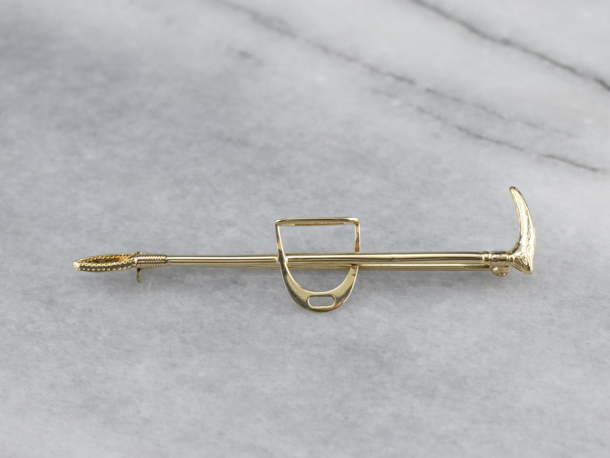 Vintage Equestrian Riding Crop Green Gold Pin