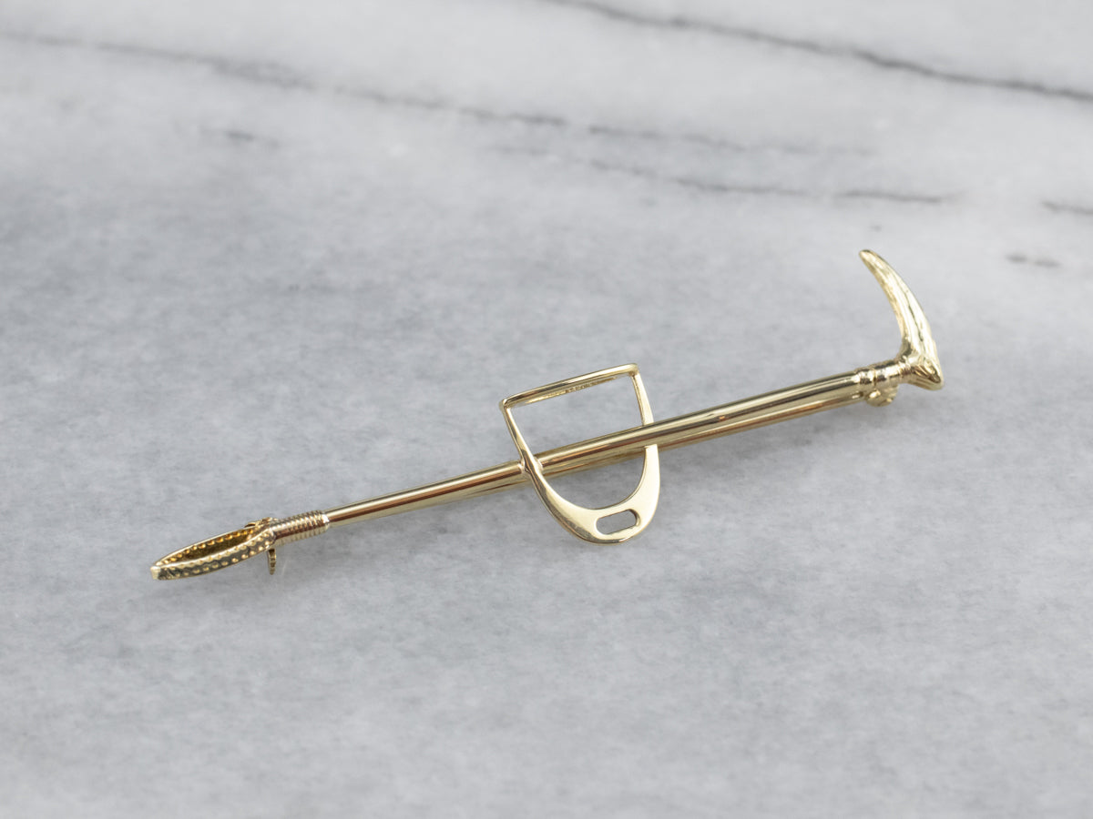 Vintage Equestrian Riding Crop Green Gold Pin