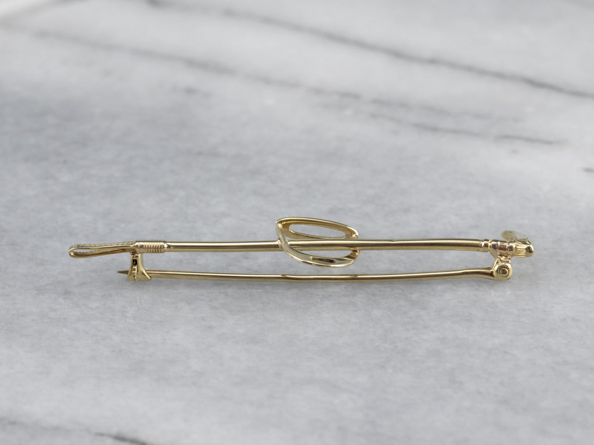 Vintage Equestrian Riding Crop Green Gold Pin