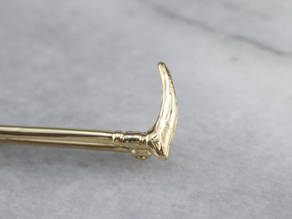 Vintage Equestrian Riding Crop Green Gold Pin