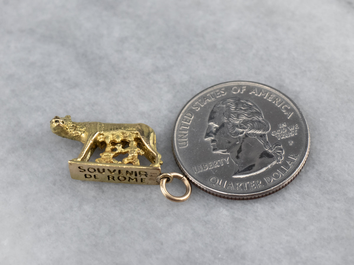 18K Gold Romulus and Remus Statue Charm