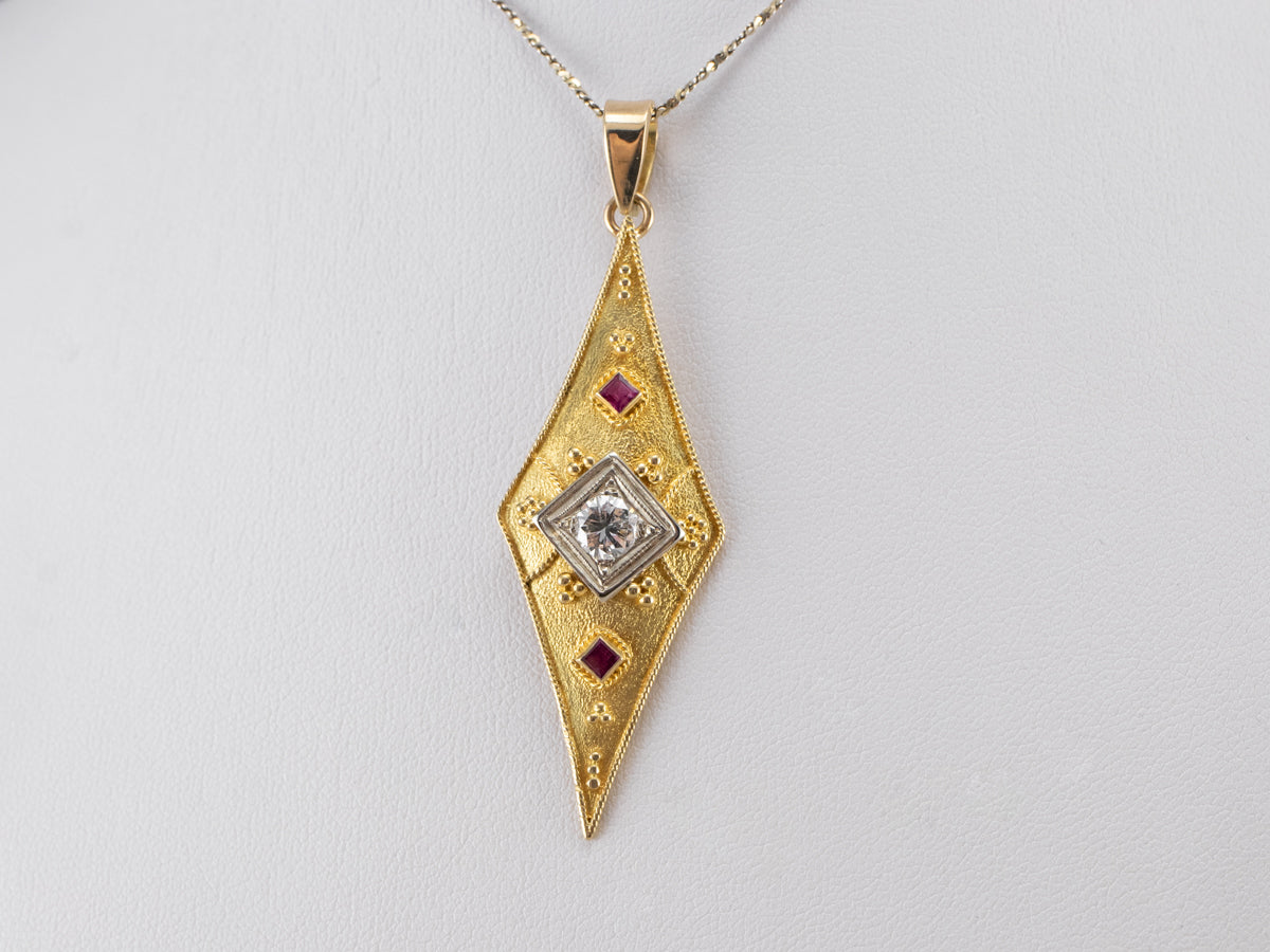 Etruscan Revival Diamond and Ruby Pendant