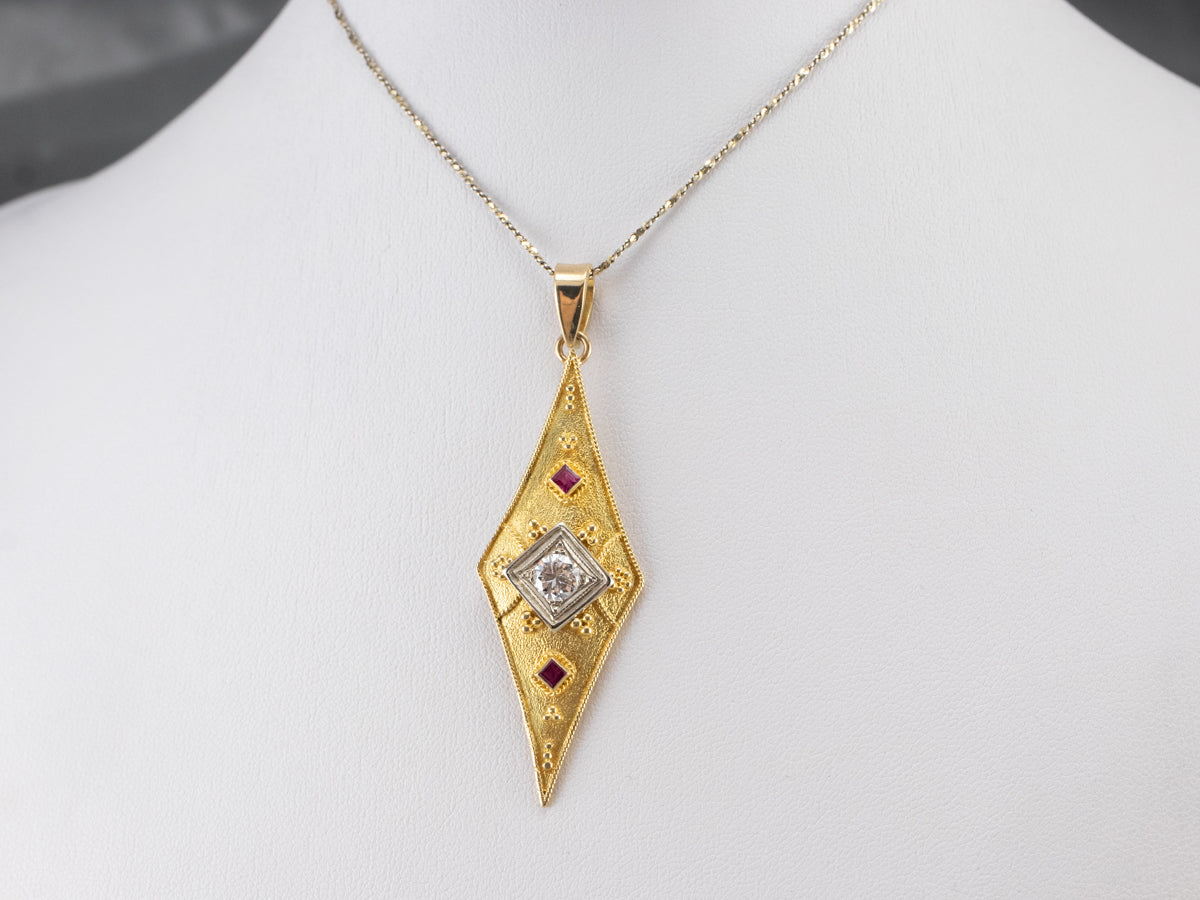 Etruscan Revival Diamond and Ruby Pendant