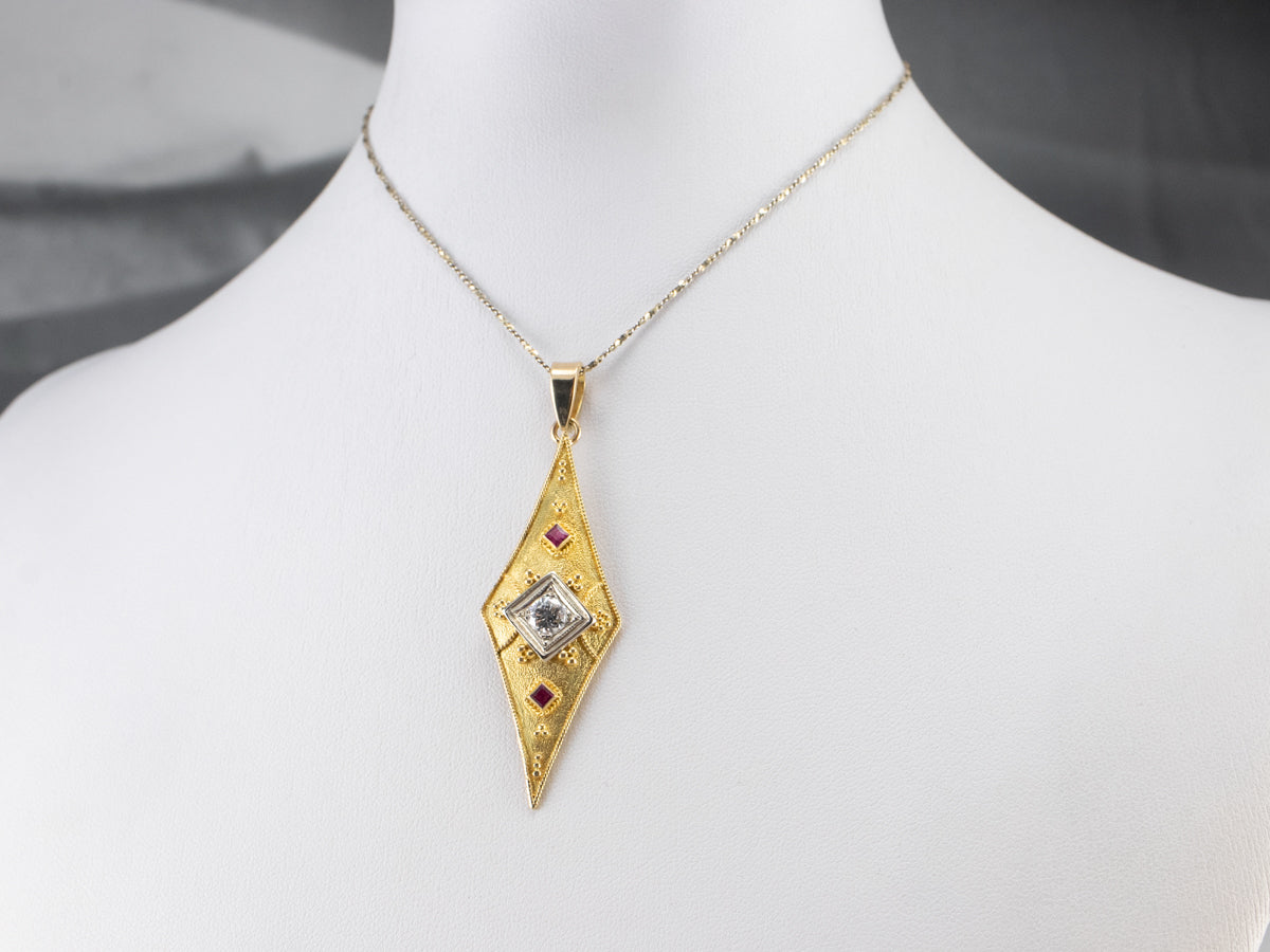 Etruscan Revival Diamond and Ruby Pendant