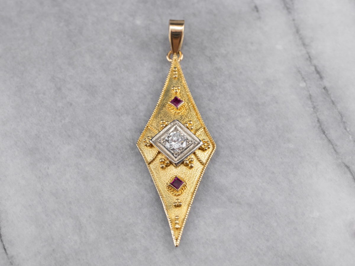 Etruscan Revival Diamond and Ruby Pendant