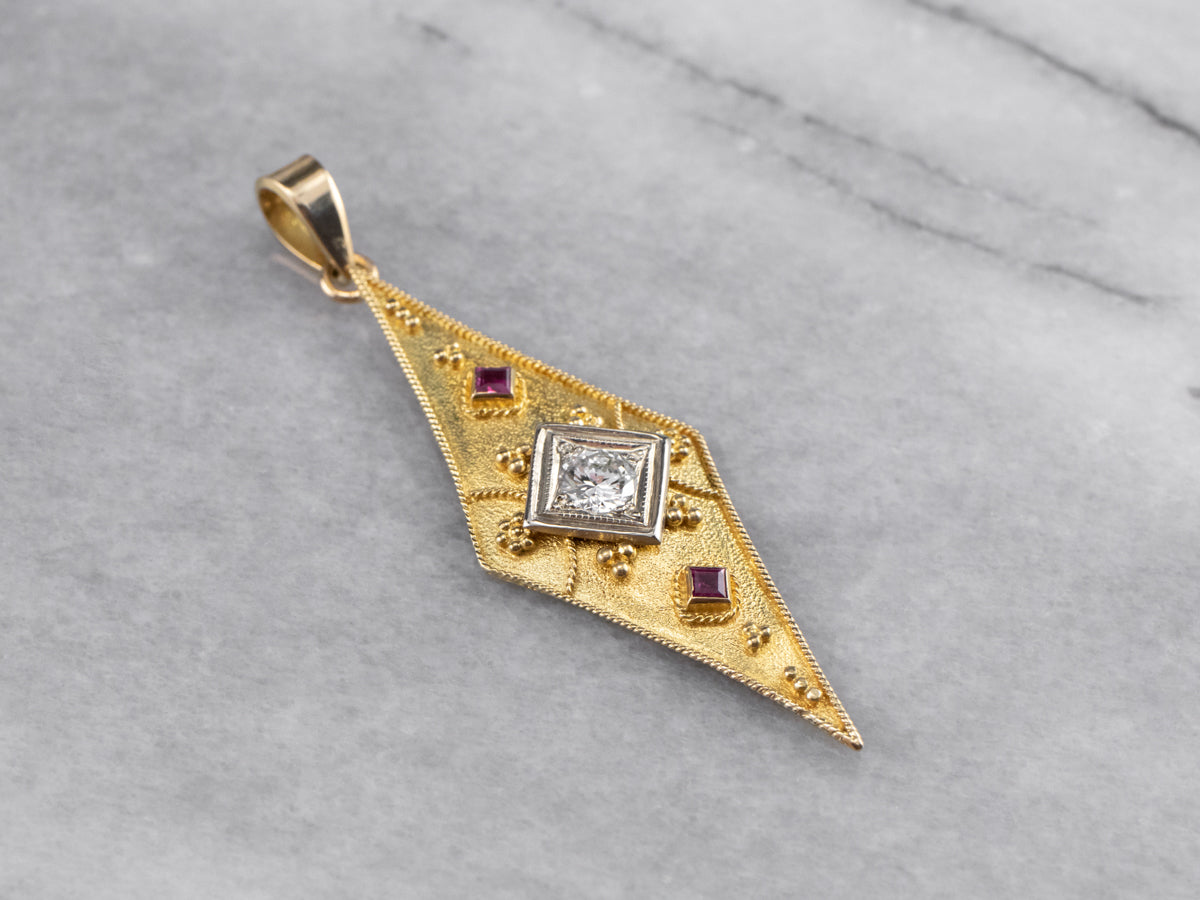 Etruscan Revival Diamond and Ruby Pendant