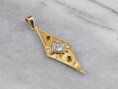 Etruscan Revival Diamond and Ruby Pendant