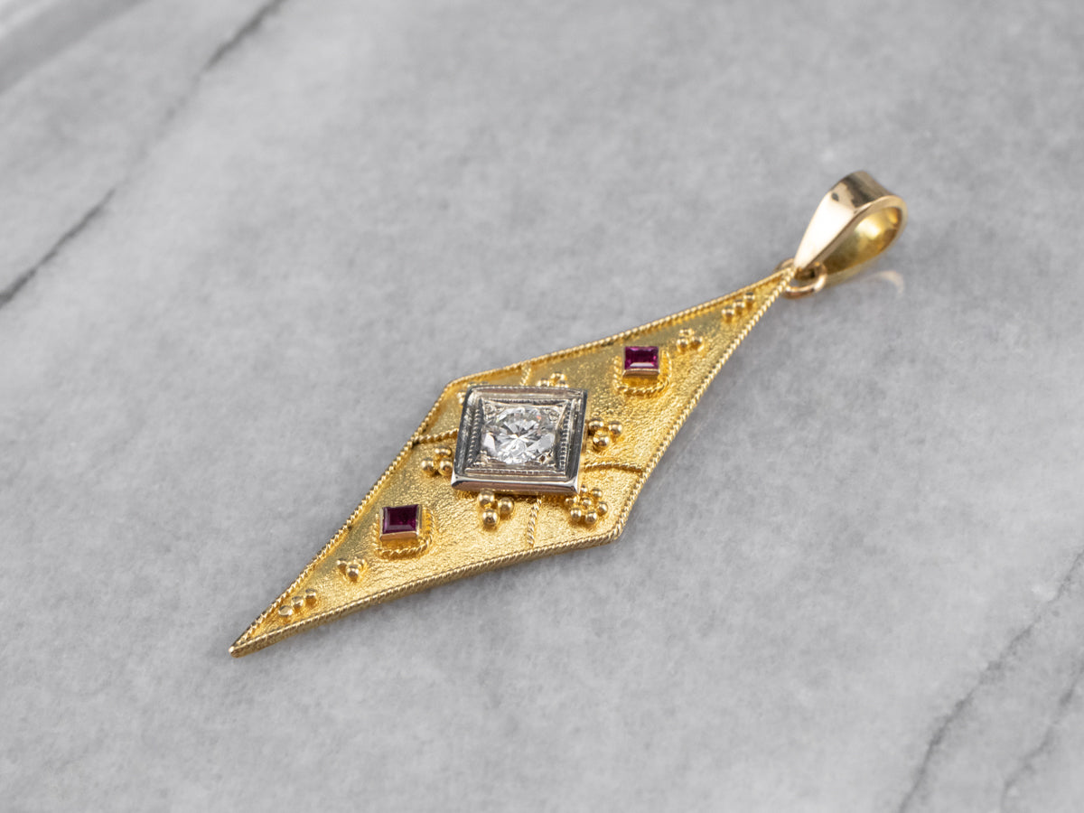 Etruscan Revival Diamond and Ruby Pendant