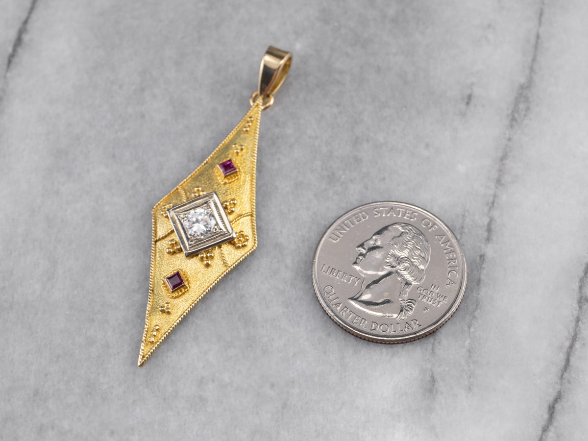 Etruscan Revival Diamond and Ruby Pendant