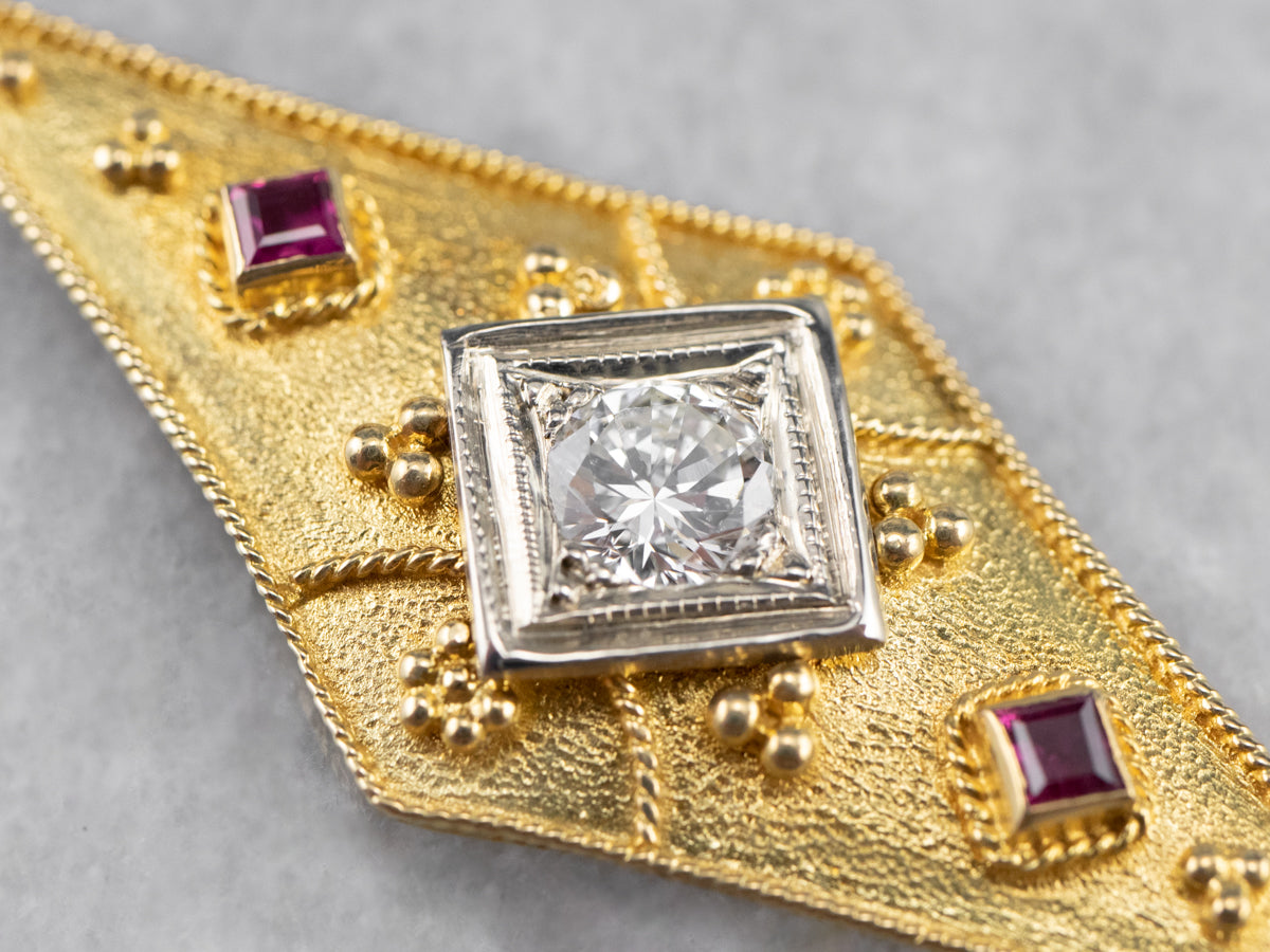 Etruscan Revival Diamond and Ruby Pendant