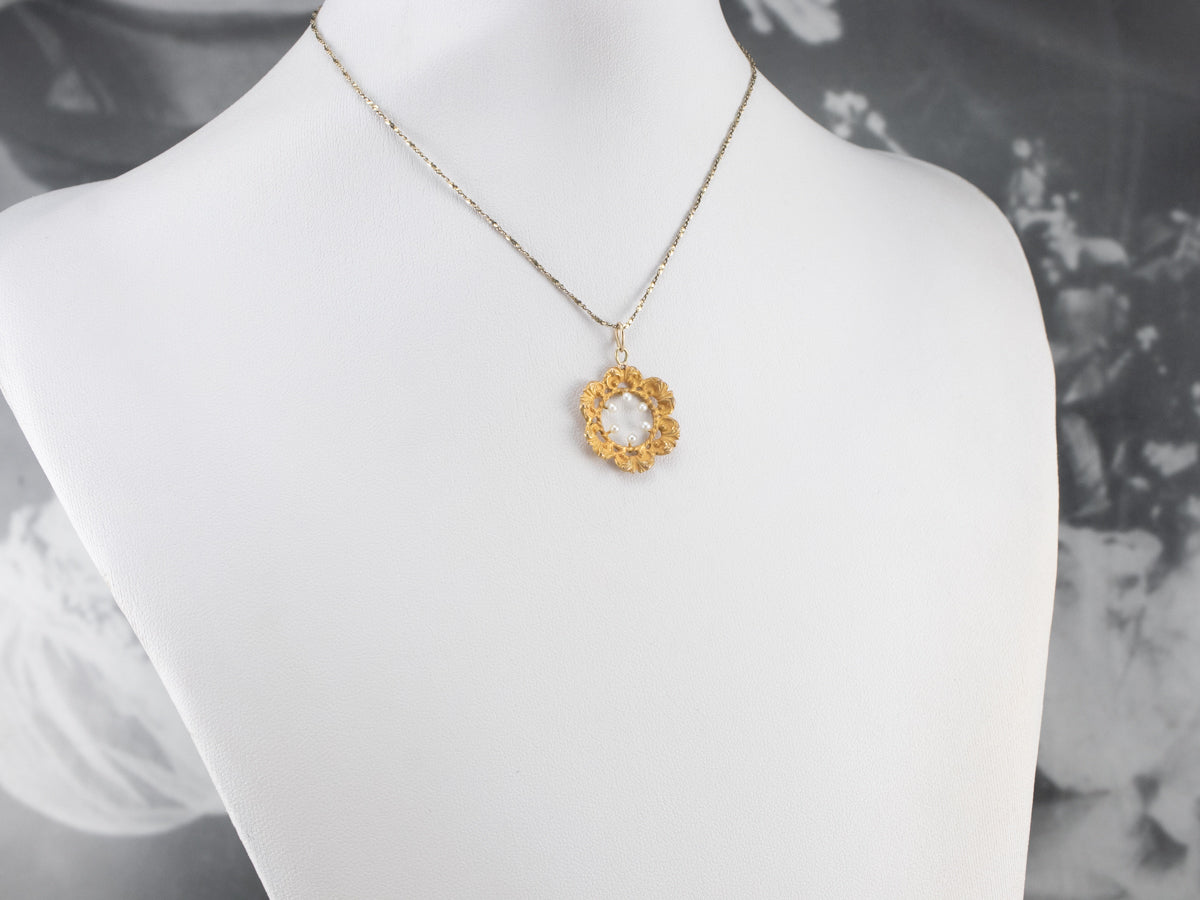 Vintage Gold Seed Pearl Floral Pendant