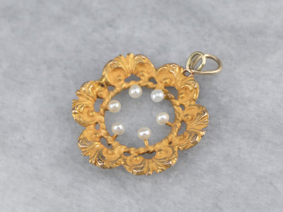 Vintage Gold Seed Pearl Floral Pendant