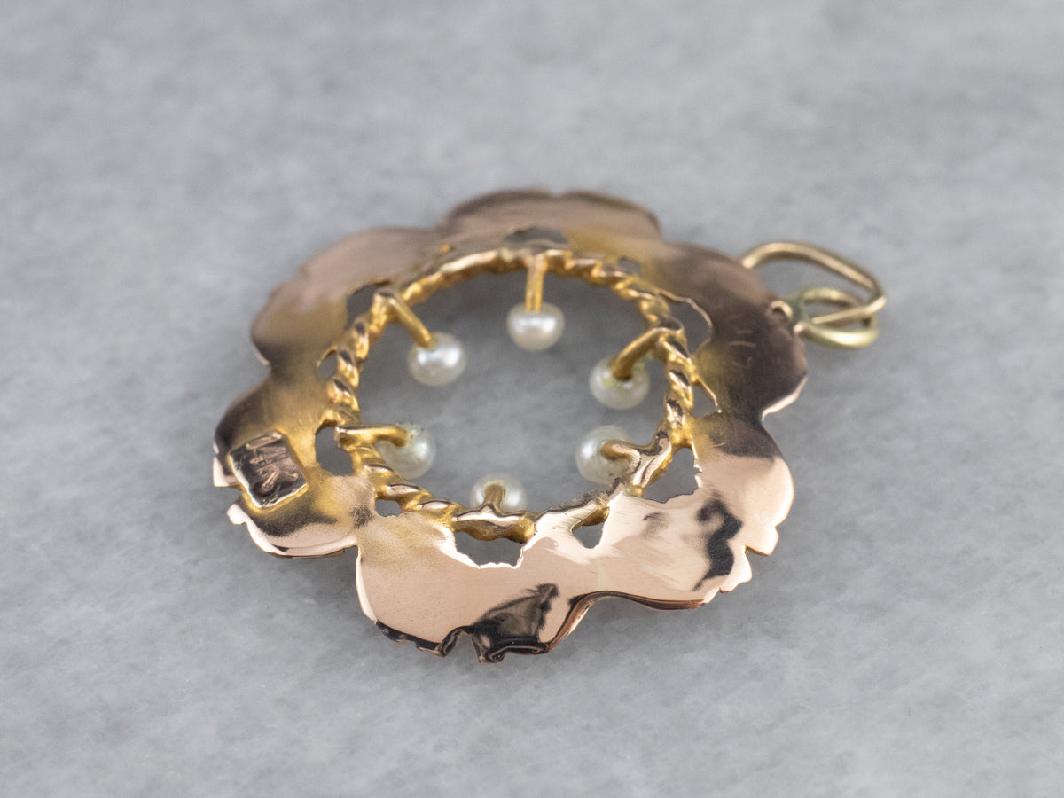 Vintage Gold Seed Pearl Floral Pendant