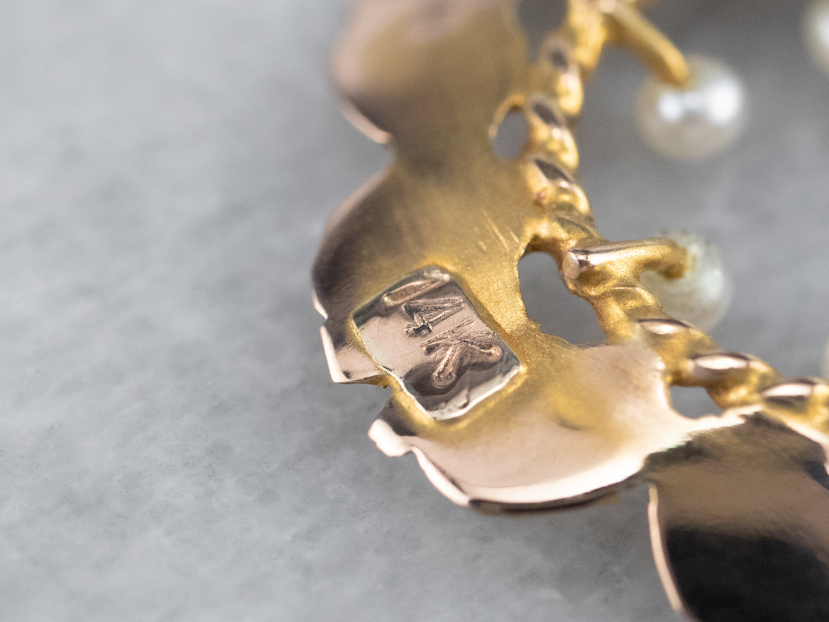 Vintage Gold Seed Pearl Floral Pendant
