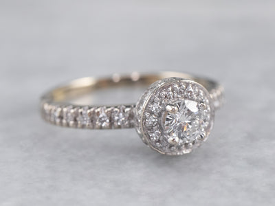 Modern Gold Diamond Halo Engagement Ring