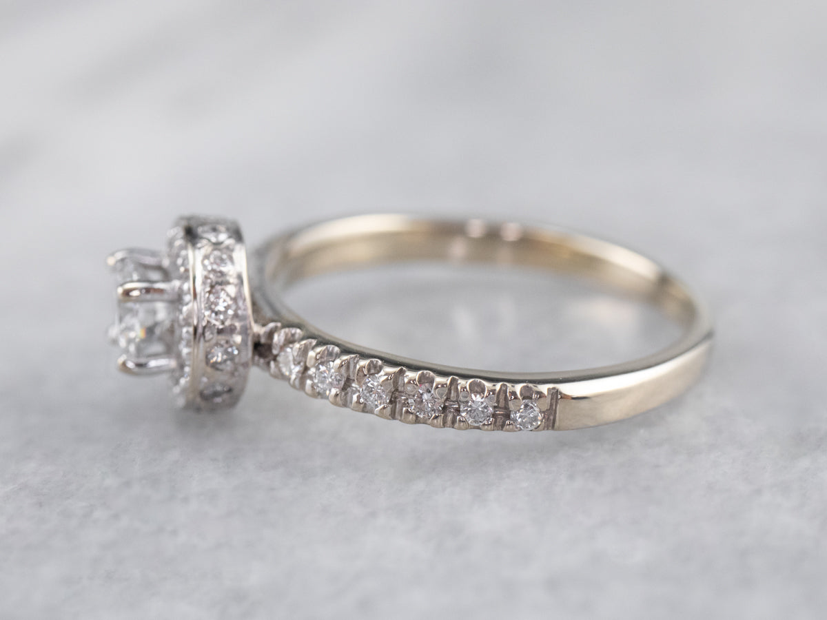 Modern Gold Diamond Halo Engagement Ring
