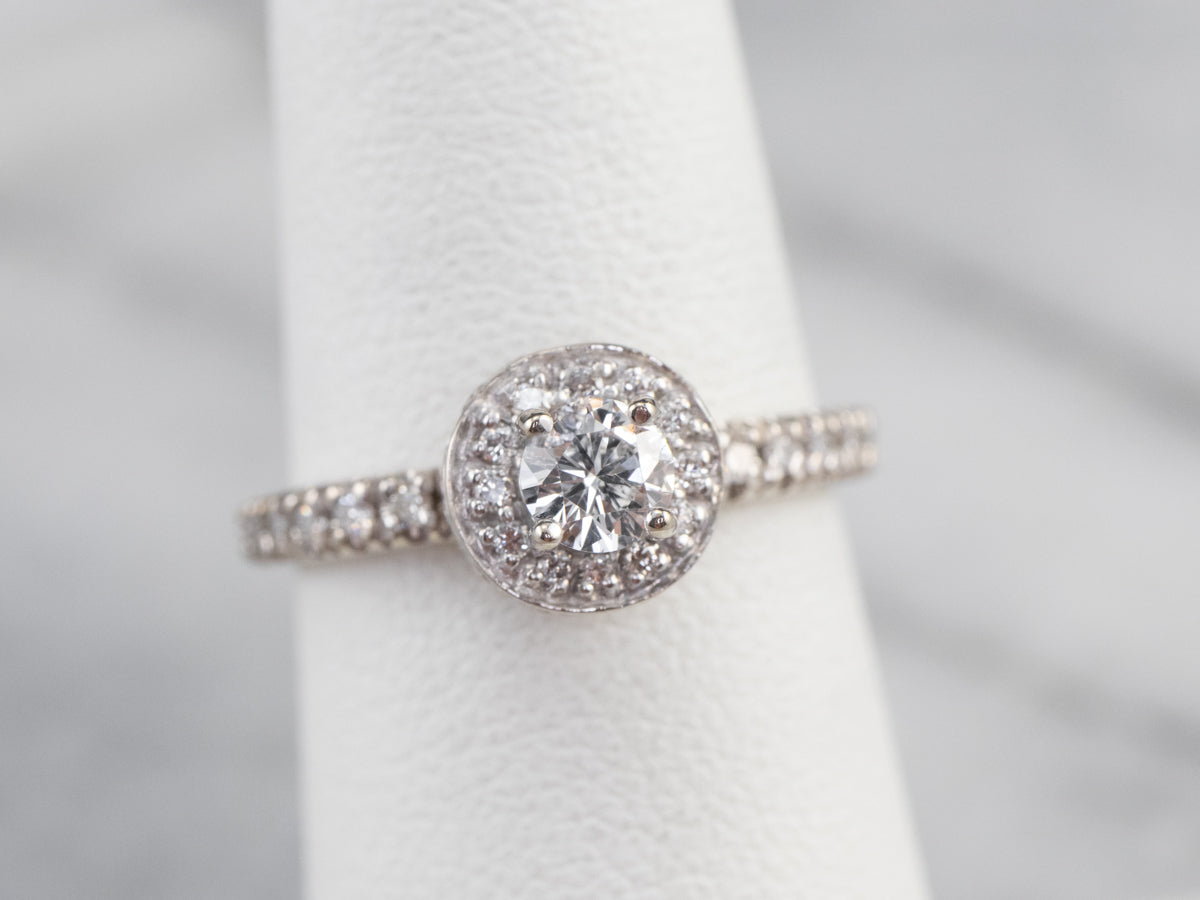 Modern Gold Diamond Halo Engagement Ring