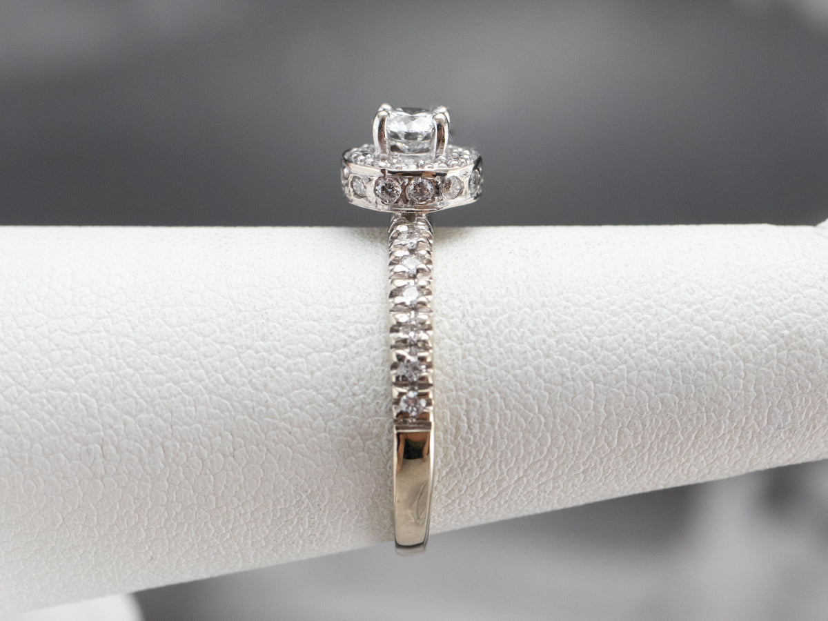 Modern Gold Diamond Halo Engagement Ring