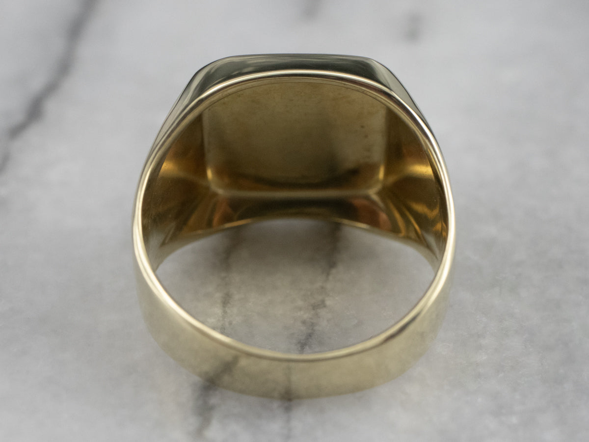 Scrolling "EB" Green Gold Signet Ring