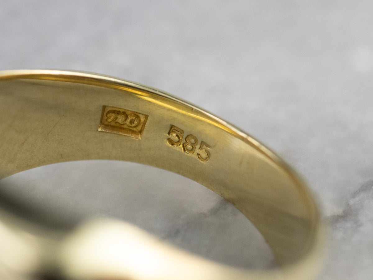 Scrolling "EB" Green Gold Signet Ring