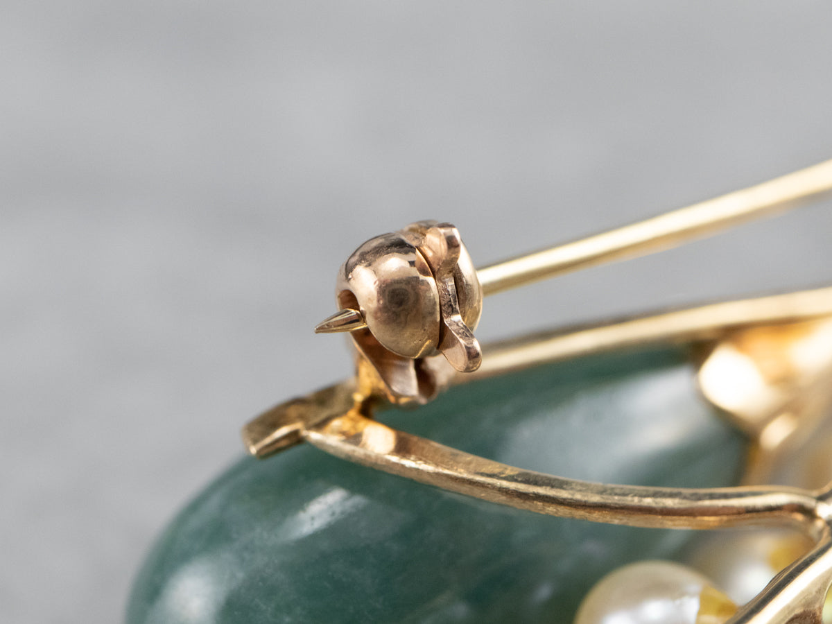 Botanical Jadeite Pearl Gold Brooch