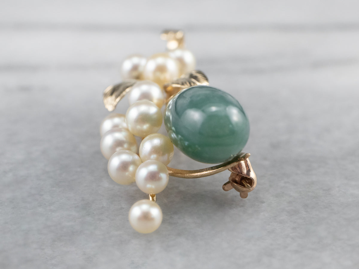 Botanical Jadeite Pearl Gold Brooch