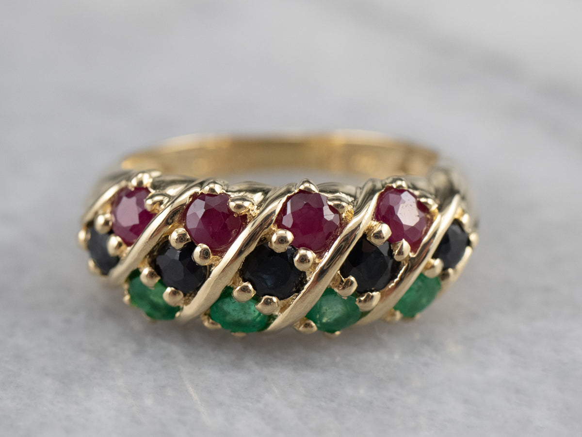 Sapphire Ruby Emerald Gold Statement Band