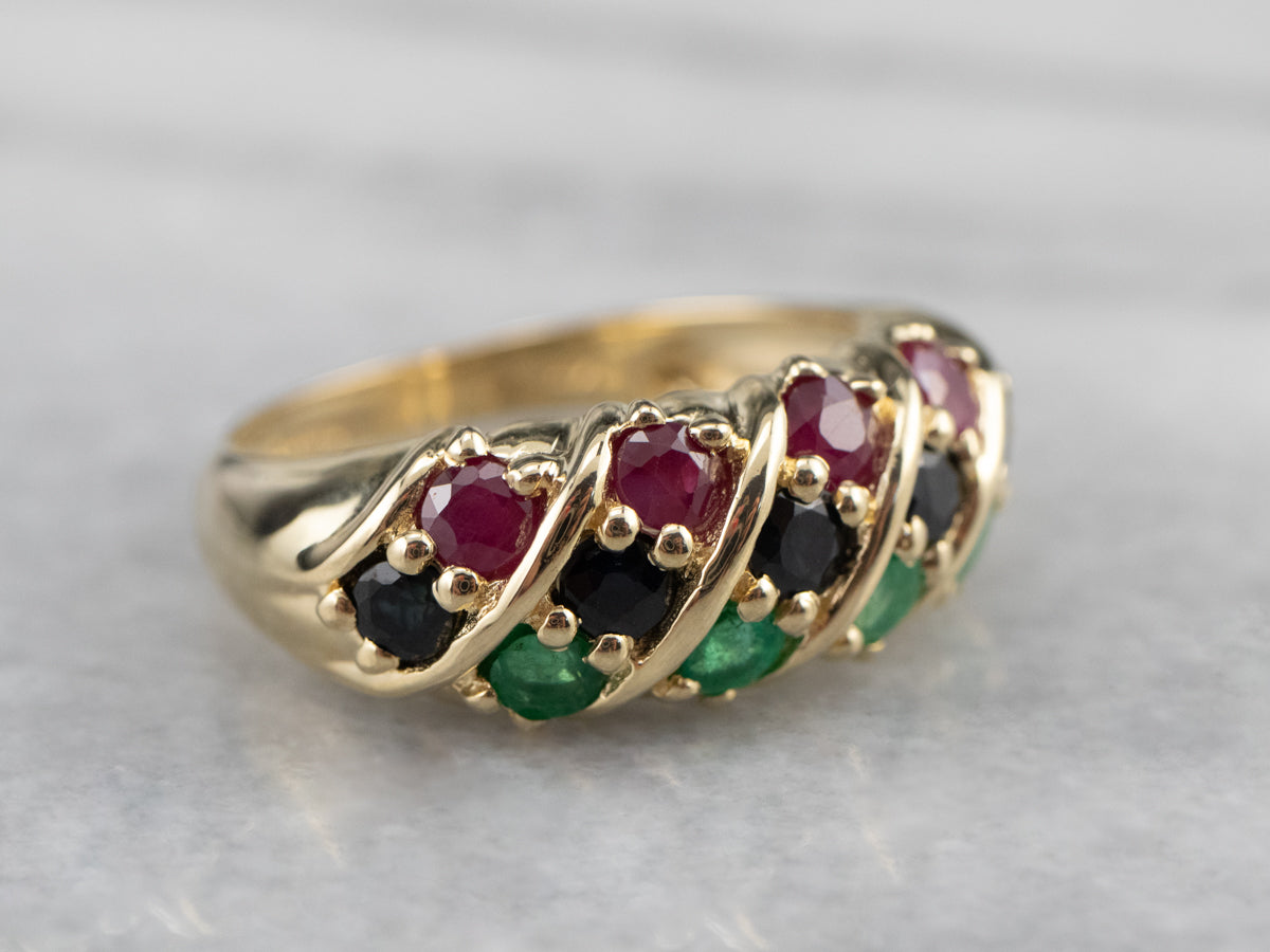 Sapphire Ruby Emerald Gold Statement Band