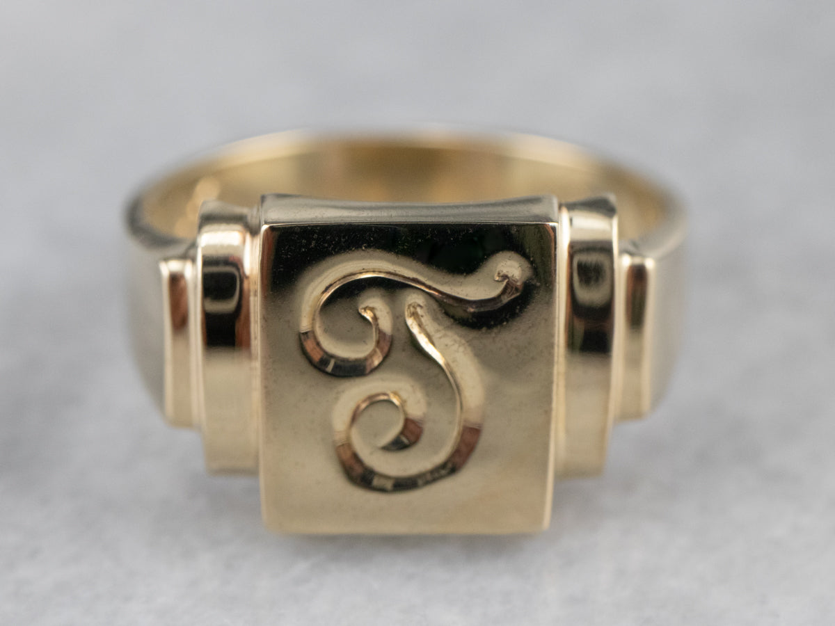 Monogram "T" Gold Signet Ring