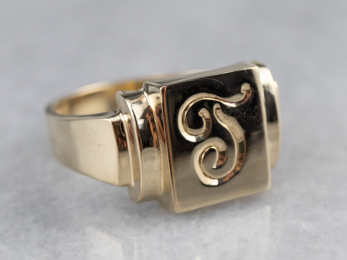 Monogram "T" Gold Signet Ring