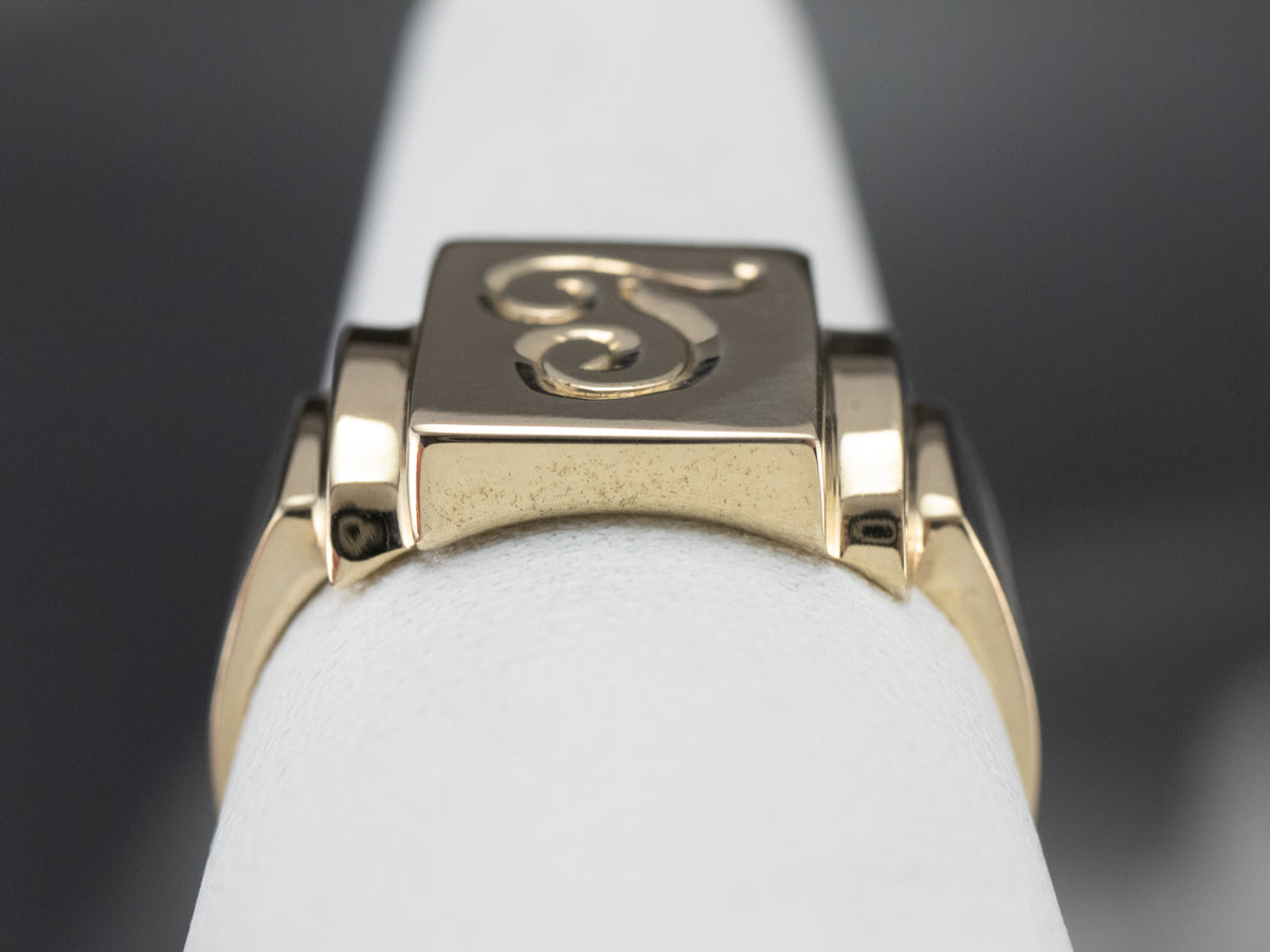 Monogram "T" Gold Signet Ring