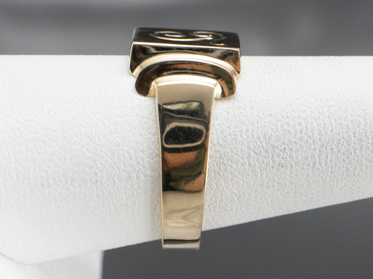 Monogram "T" Gold Signet Ring