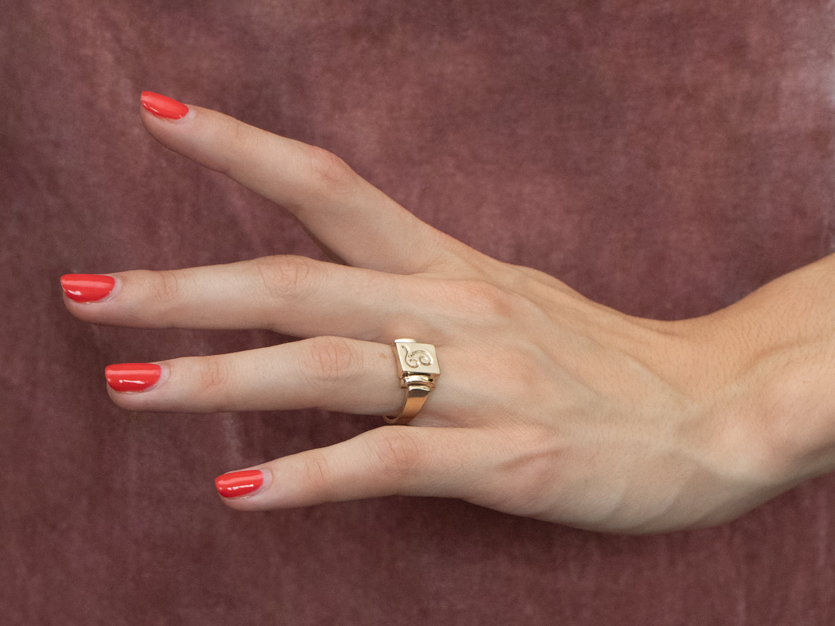 Monogram "T" Gold Signet Ring