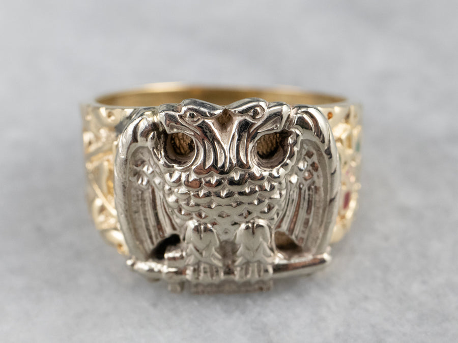 Two Tone Gold Masonic Eagle Ring