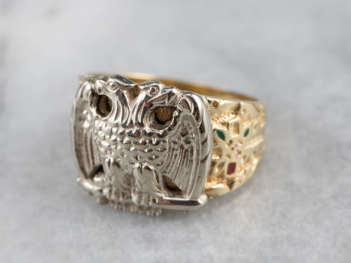 Two Tone Gold Masonic Eagle Ring