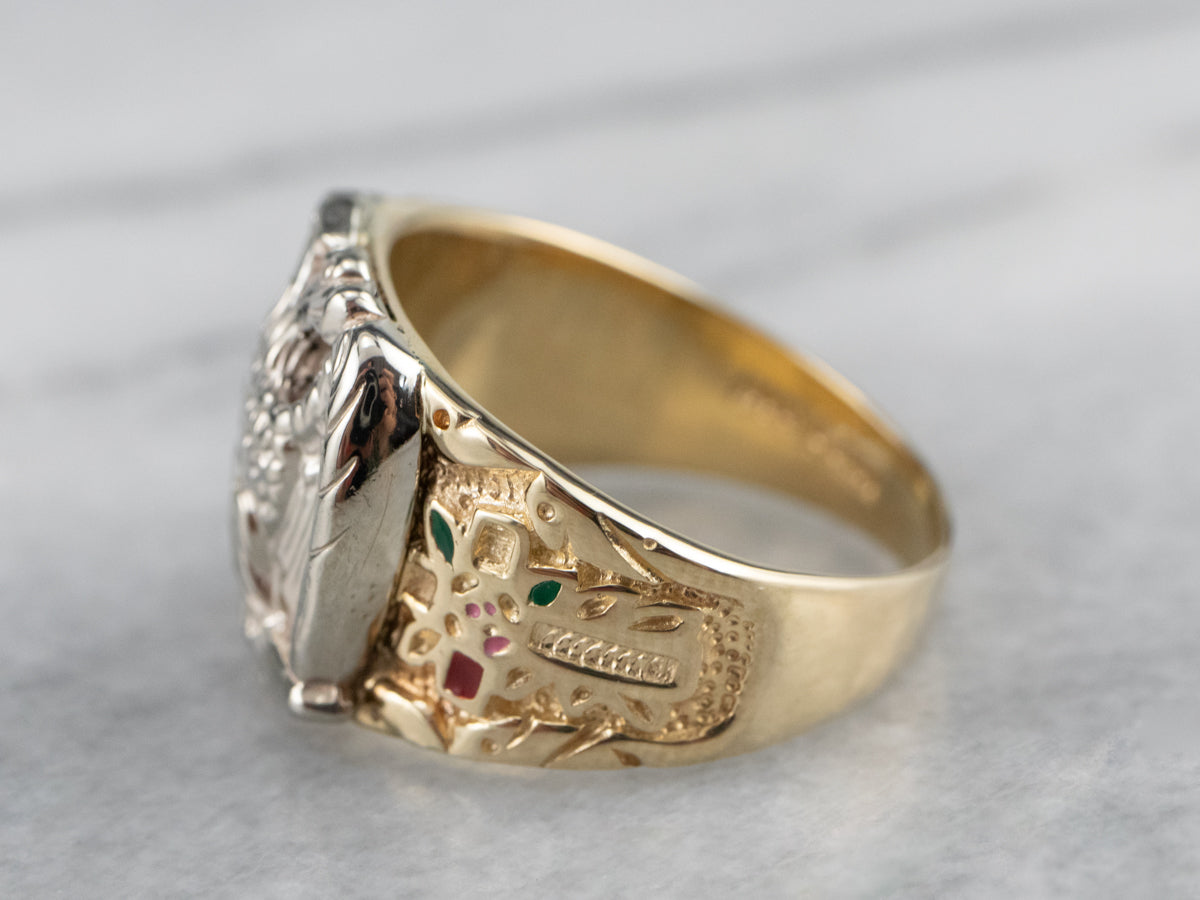 Two Tone Gold Masonic Eagle Ring