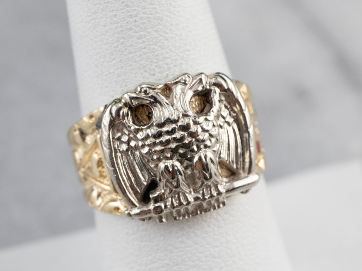 Two Tone Gold Masonic Eagle Ring