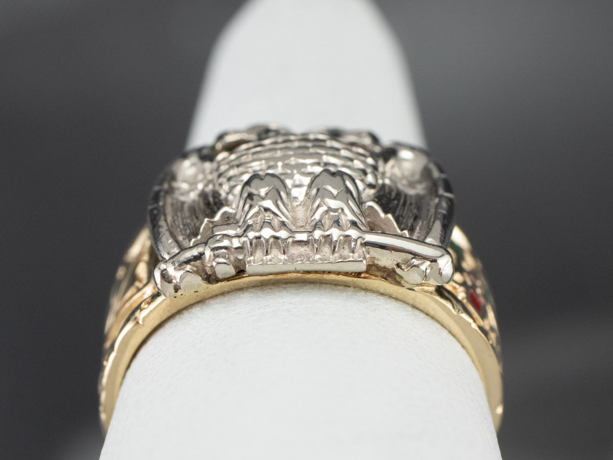 Two Tone Gold Masonic Eagle Ring