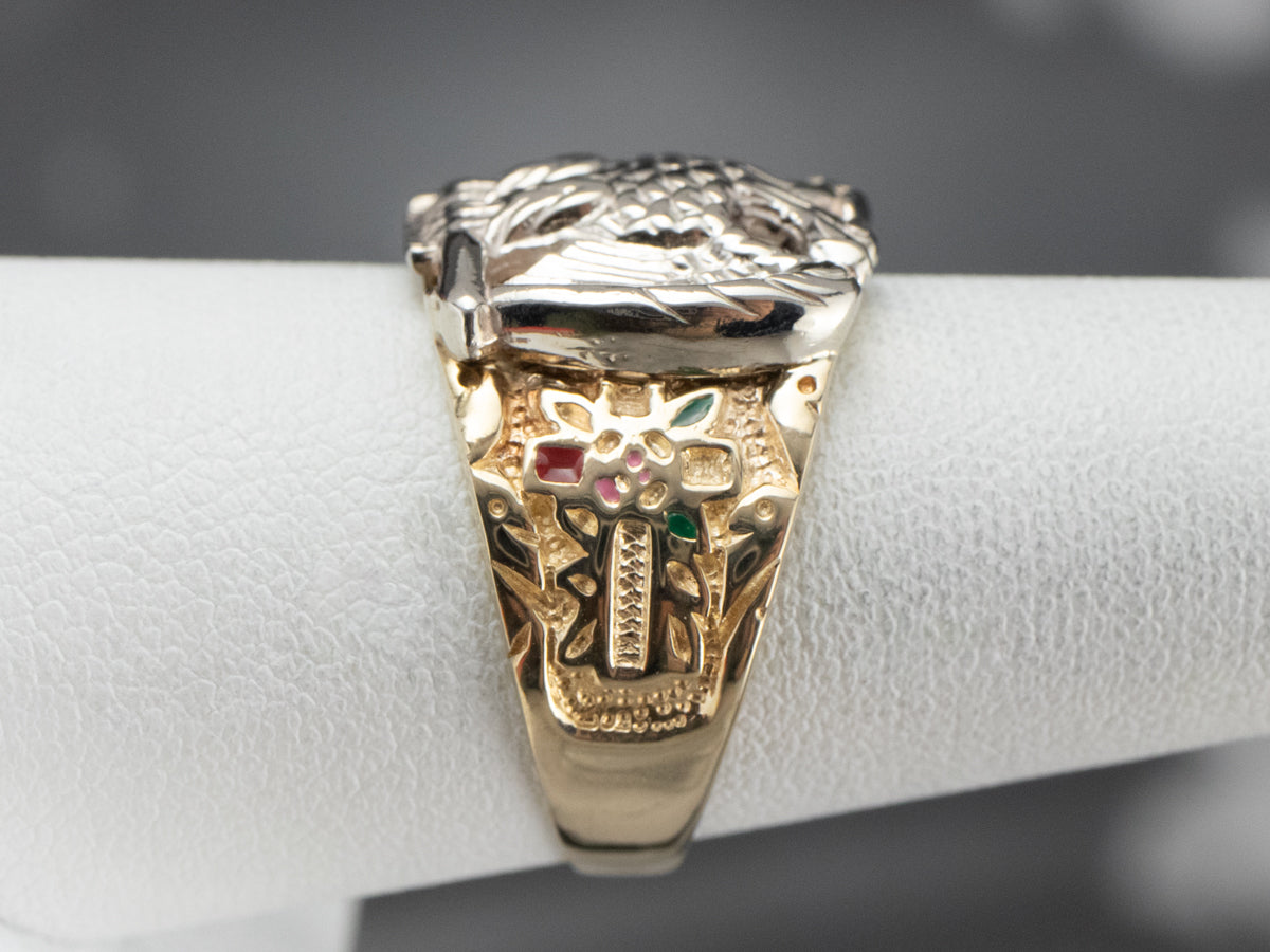 Two Tone Gold Masonic Eagle Ring