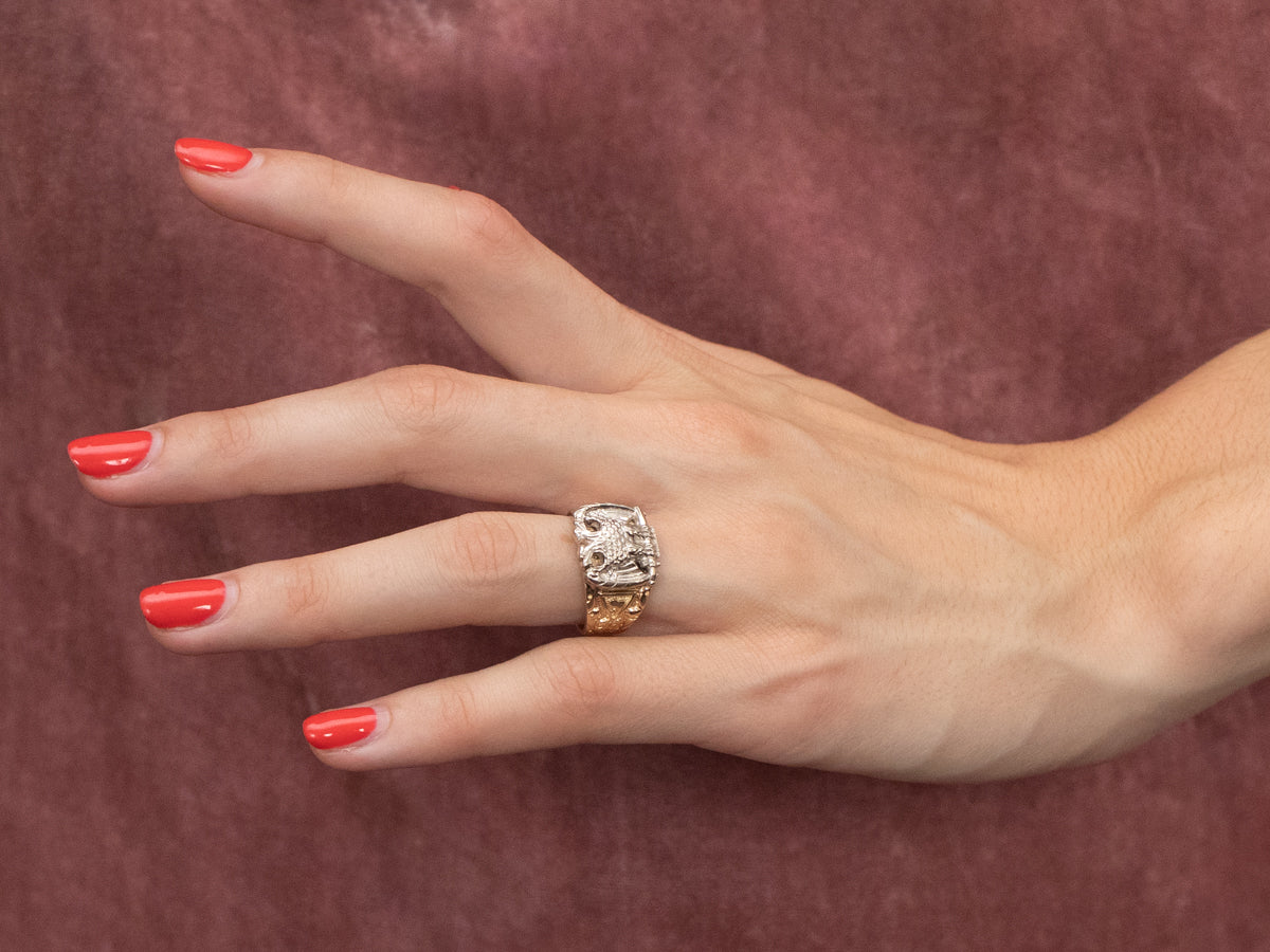 Two Tone Gold Masonic Eagle Ring