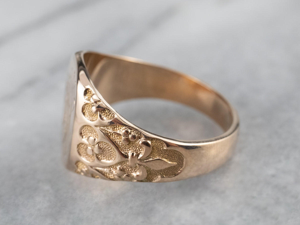 Ornate Gold "TJA" Engraved Signet Ring
