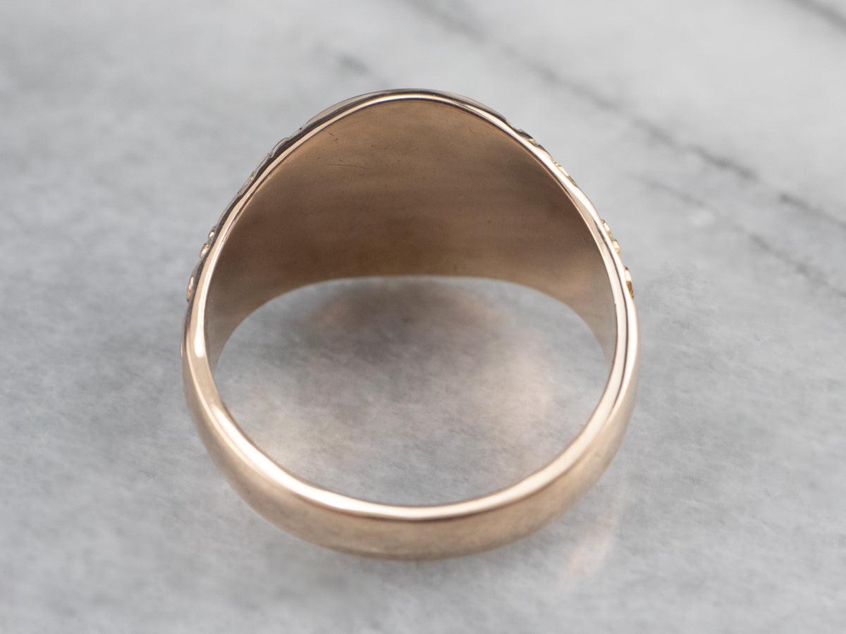 Ornate Gold "TJA" Engraved Signet Ring