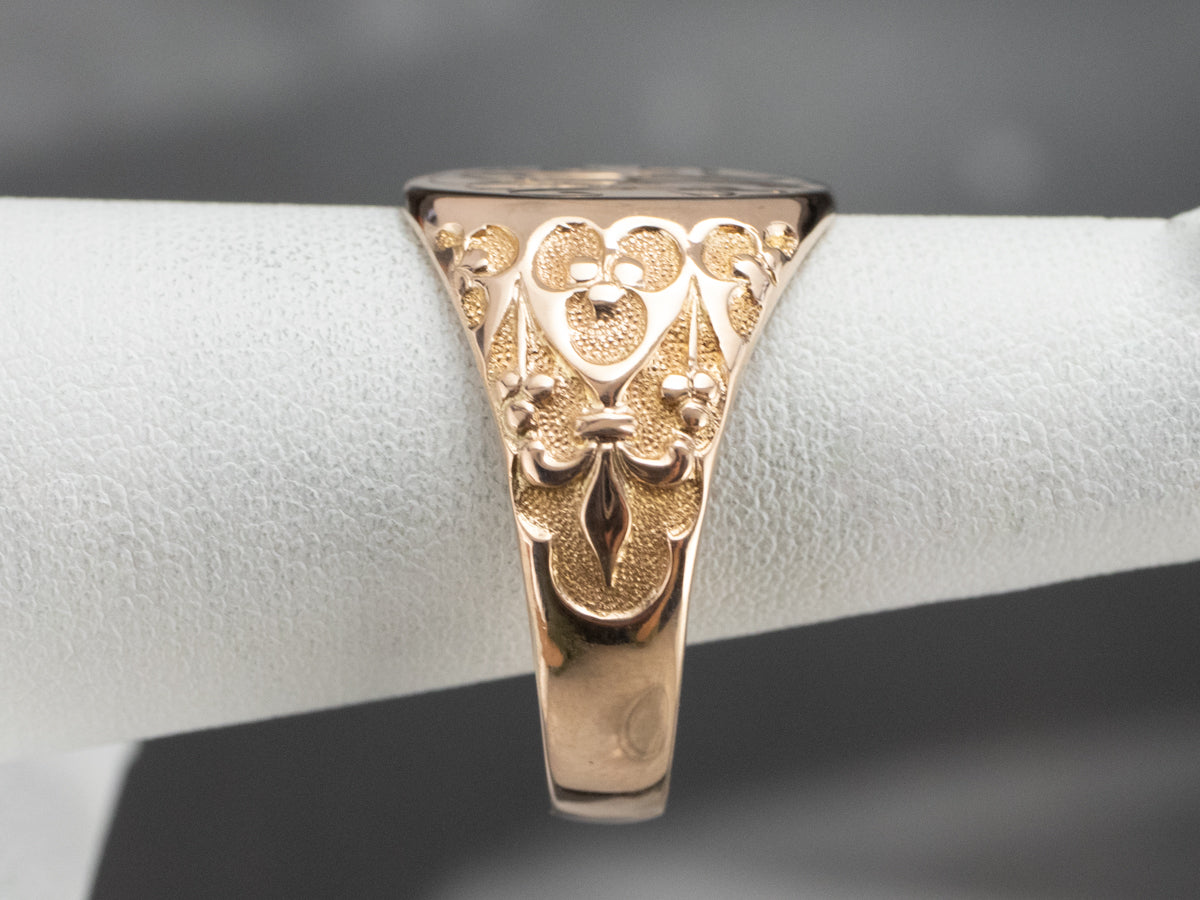 Ornate Gold "TJA" Engraved Signet Ring