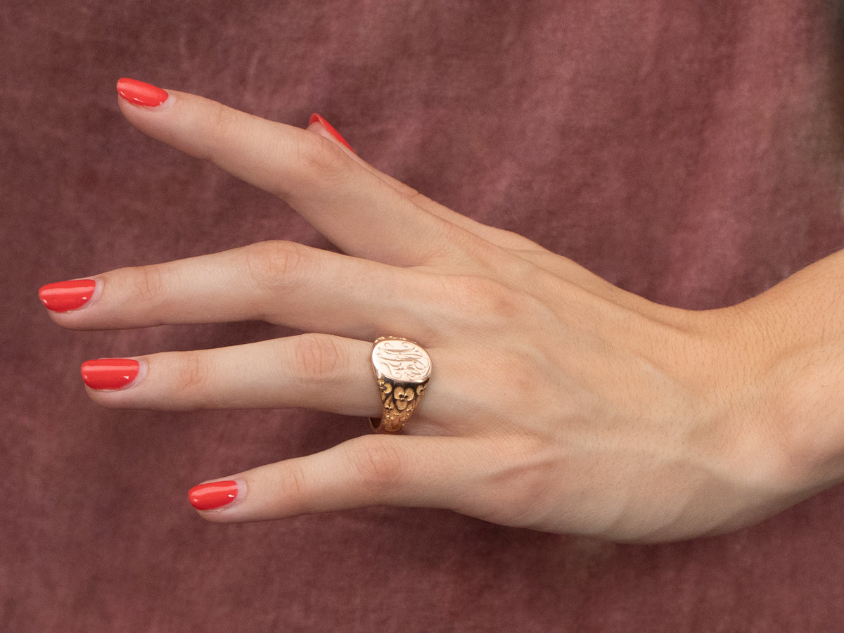Ornate Gold "TJA" Engraved Signet Ring